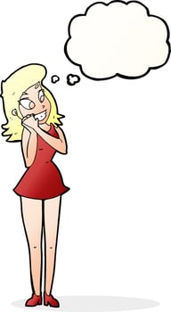 cartoon excited woman with thought bubble vector