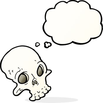 cartoon spooky skull with thought bubble vector
