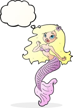 cartoon pretty mermaid with thought bubble vector