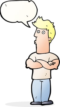 cartoon man with folded arms with speech bubble vector
