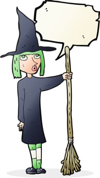 cartoon witch with speech bubble vector