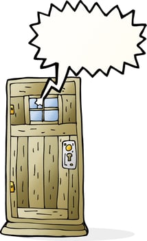 cartoon old wood door with speech bubble vector