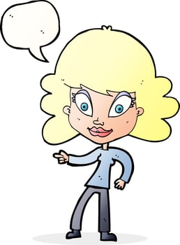 cartoon woman pointing with speech bubble vector