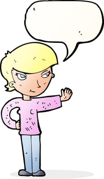 cartoon woman waving with speech bubble vector