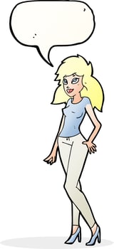 cartoon pretty woman with speech bubble vector