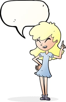 cartoon girl making point with speech bubble vector