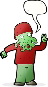 cartoon cool alien with speech bubble vector