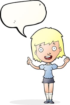 cartoon woman pointing with speech bubble vector