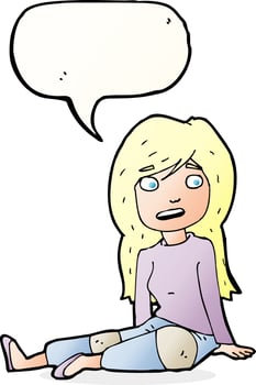 cartoon girl sitting on floor with speech bubble vector