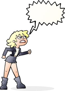 cartoon angry biker girl with speech bubble vector
