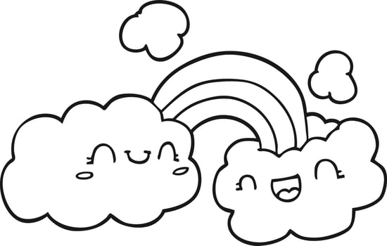happy cartoon clouds and rainbow vector