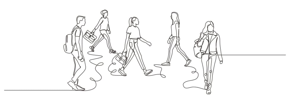 Urban commuters one continuous line drawing minimalism design sketch hand drawn vector illustration.