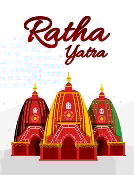 Ratha yatra festival A chariot with wooden deities of Jagannath, Baladeva and Subhadra. Holiday banner greeting card Vector illustration