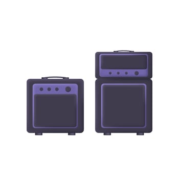 Purple 3d set of guitar amplifiers isolated on white background. Vector illustration