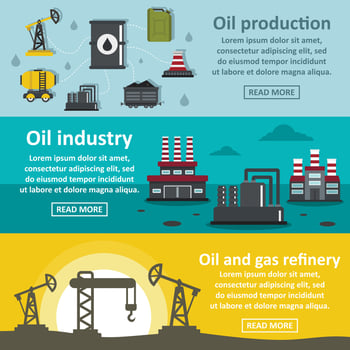 Oil rig industry banner horizontal set, flat style vector