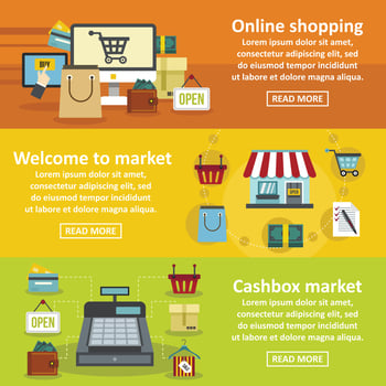 Shopping market banner horizontal set, flat style vector