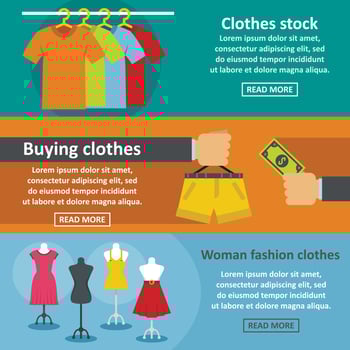 Clothes fashion banner horizontal set, flat style vector