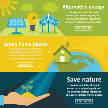 Green energy banner horizontal set, flat style vector