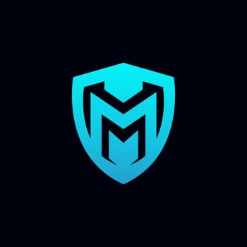 Modern letter M shield tech logo illustration design vector