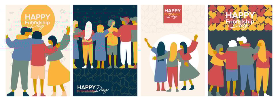 Happy international friendship day. Geometric cute book cover isolated vector collection.