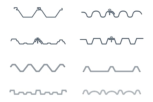 Section of roof sheet icon set, vector illustration