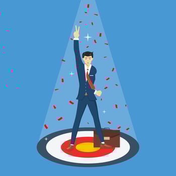 Successful businessman standing on goal with hand gesture the number two, Business breakthrough success concept,vector illustration vector