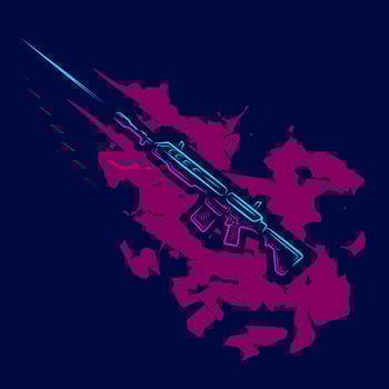 War machine. Vintage riffle gun weapon Line. Pop Art logo. Colorful design with dark background. Abstract vector illustration. Isolated black background for t-shirt, poster, clothing.