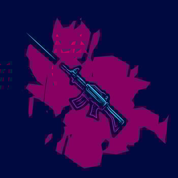 War machine. Vintage riffle gun weapon Line. Pop Art logo. Colorful design with dark background. Abstract vector illustration. Isolated black background for t-shirt, poster, clothing.