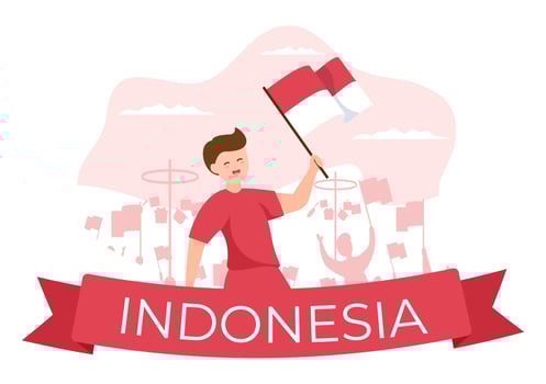 Indonesia Independence Day on August 17th with Traditional Games, Flag Red White and People Character in Flat Cute Cartoon Background Illustration vector
