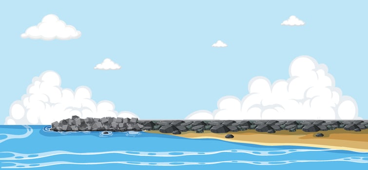 Light house on coast scene vector