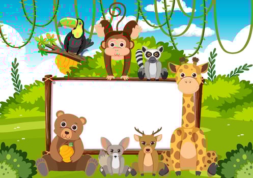 Blank board with wild animals vector