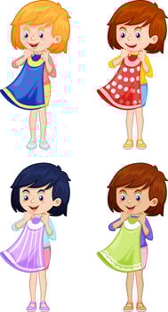 Cute girl trying on a dress vector