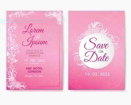 Beautiful Wedding Invitation Card Template Pink White Floral Decoration Marriage Vintage, Feminine Celebration Ceremony Engagement vector