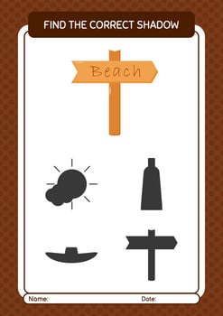 Find the correct shadows game with sign board. worksheet for preschool kids, kids activity sheet vector
