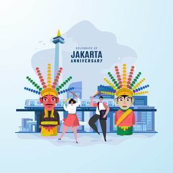 Flat design celebrate Jakarta anniversary with Ondel-ondel tradition vector