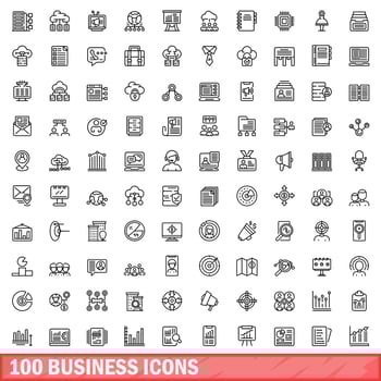 100 business icons set, outline style vector