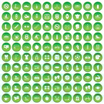 100 men health icons set green circle vector