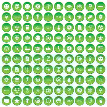 100 symbol icons set green circle vector