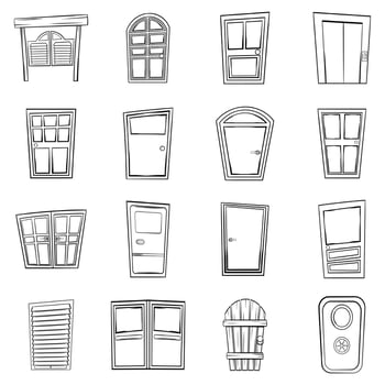 Door icons set vector outline