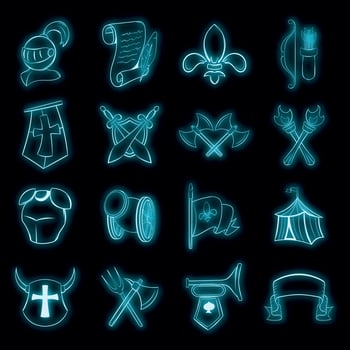 Middle ages icons set vector neon