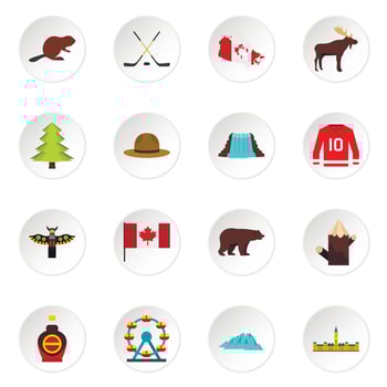 Canada travel icons set in flat style vector