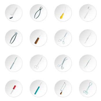 Surgeons tools icons set in flat style vector