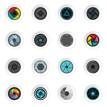 Photo diaphragm set flat icons vector