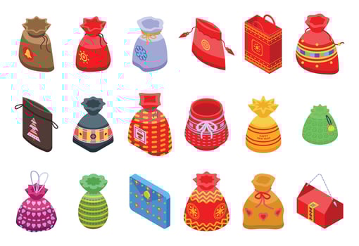Lucky bag icons set, isometric style vector