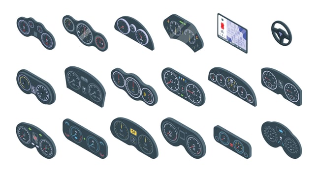 Car dashboard icons set, isometric style vector