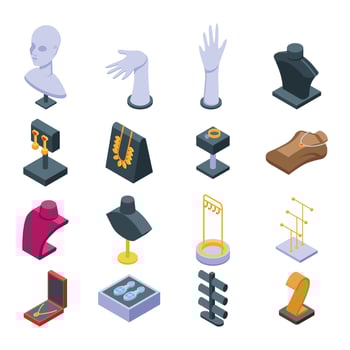 Jewelry dummy icons set, isometric style vector
