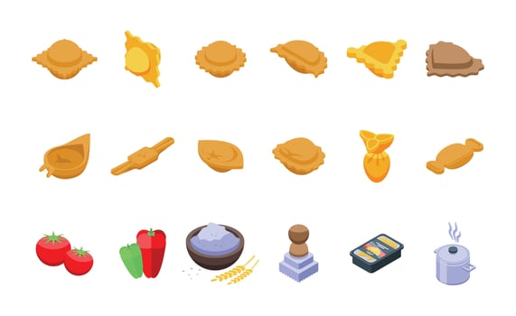 Ravioli icons set isometric vector. Flour food vector