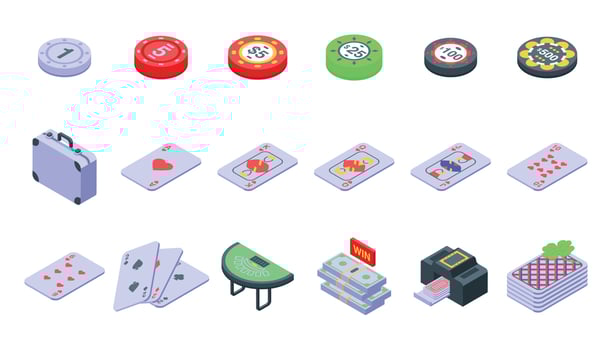 Black jack icons set isometric vector. Card play vector