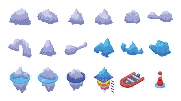 Iceberg icons set isometric vector. Winter melting vector