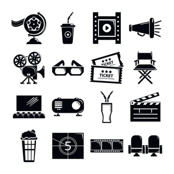 Cinema icons set symbols, simple style vector